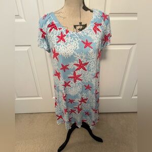 Blue Nightgown with Red Starfish Pattern